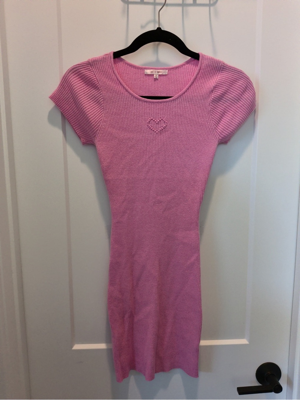 Cute Pink Ribbed Knit Dress with Heart Detail - Brand: Love Tree